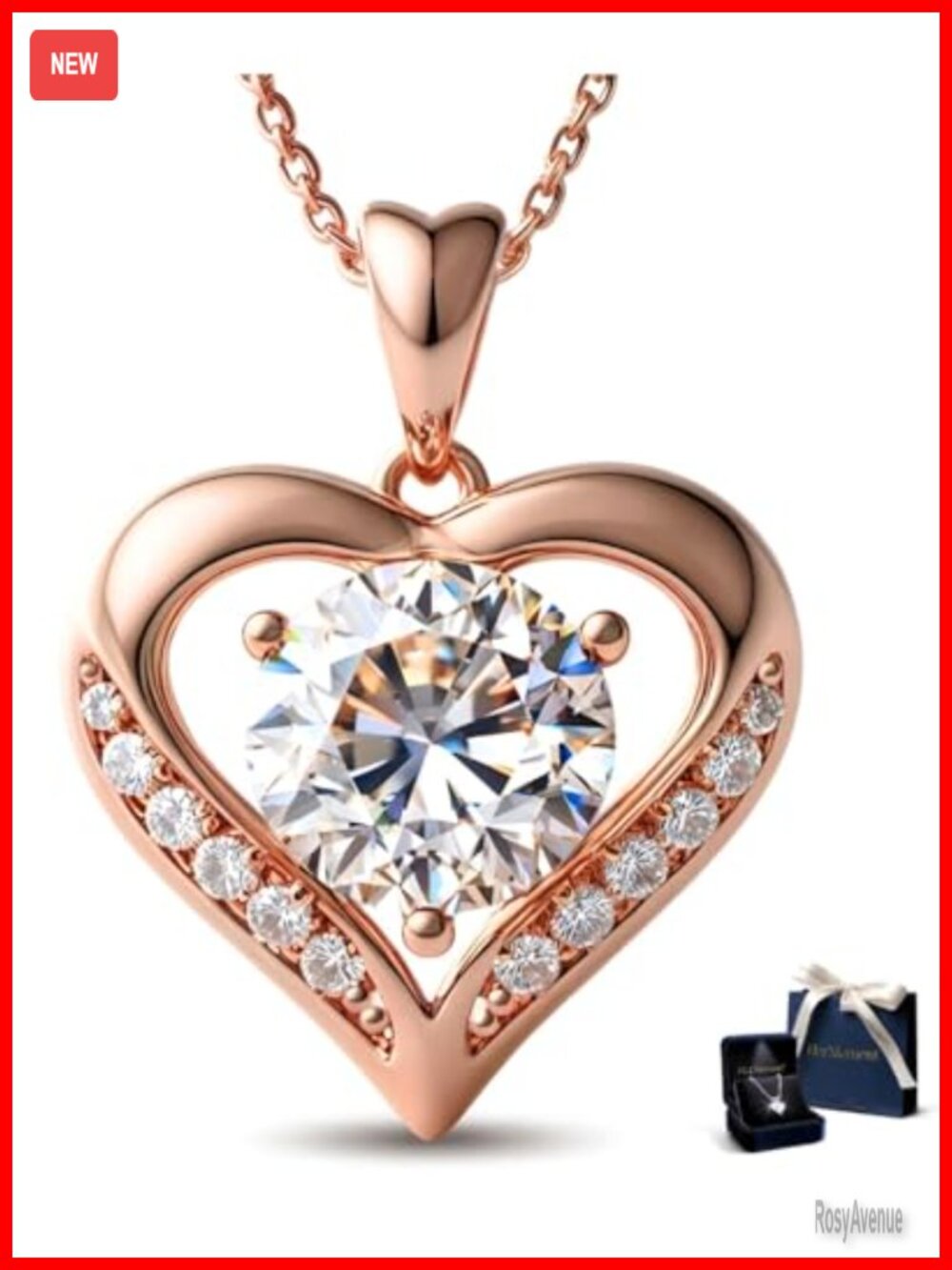 Moissanite Heart Pendant Necklace 14K Gold Plated Sterling Silver
